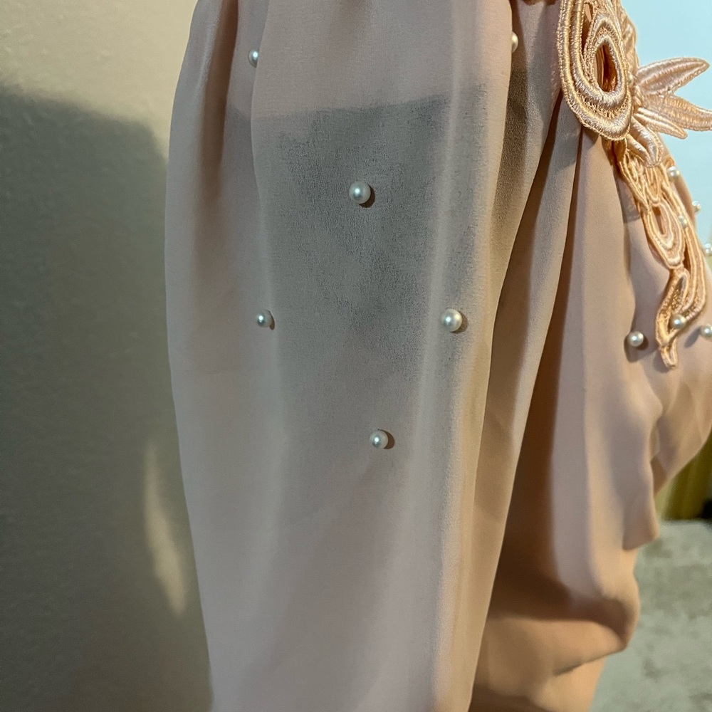 Vintage Miss Elliette Blush Draped Long-Sleeve Dress Size 8 - Picture 4 of 8